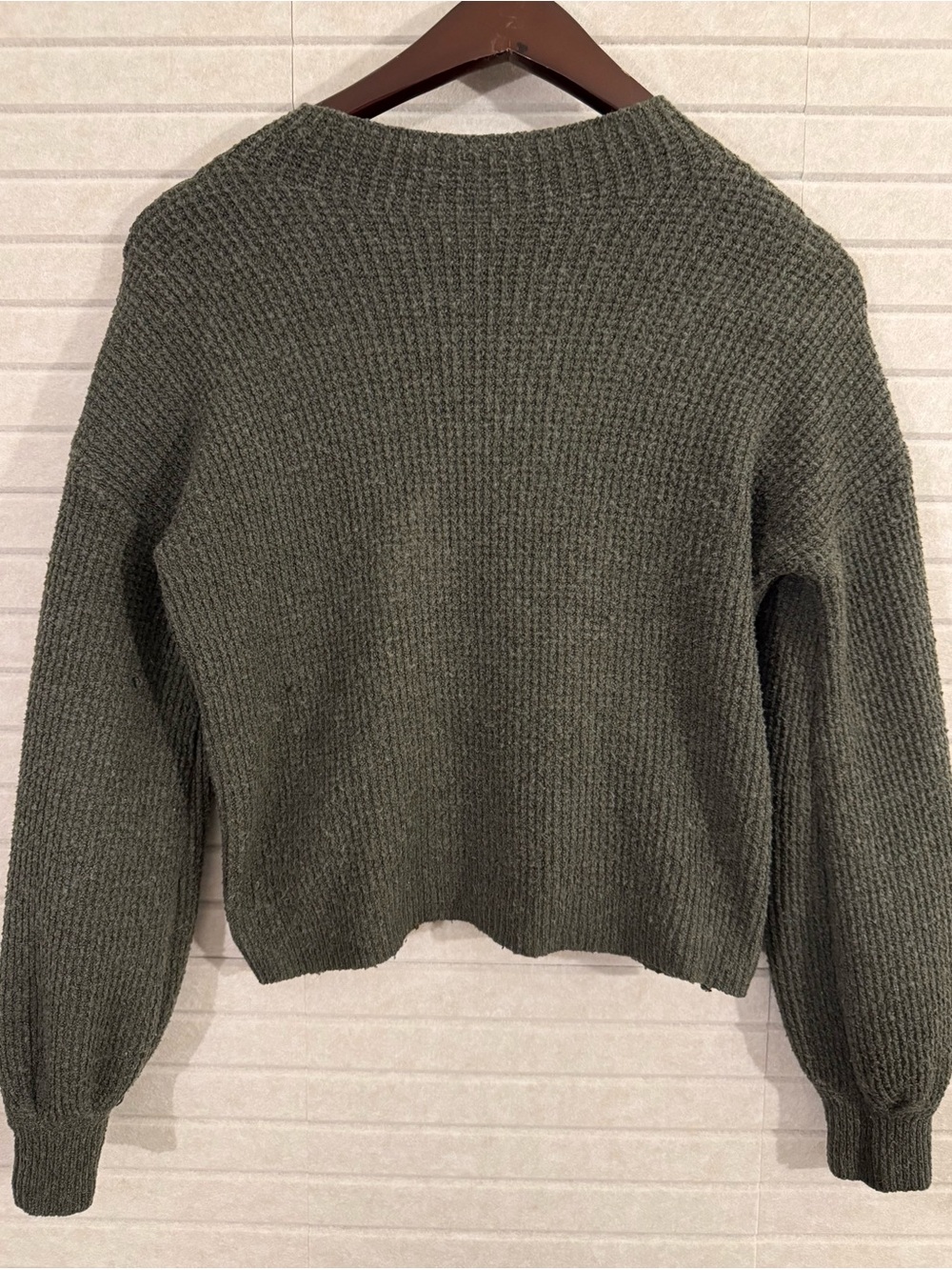 Pink Rose Dark Olive Green Waffle Knit Sweater XS